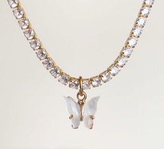 Gargantilla retro de mariposa con diamantes de imitación