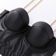 Leather Elastic Gold Chain Sling Corsets