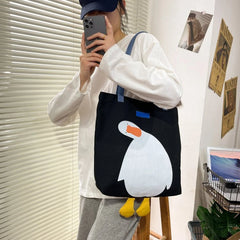 Bolso de hombro de lona con diseño de pato kawaii