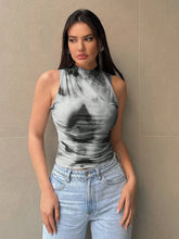 Printed Mock Neck Ruched Tank