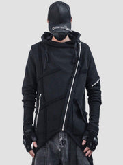 Dark Function Irregular Diagonal Zipper Hooded Jacket
