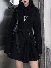 Dark Gothic Exposed Waist Skirt Suit