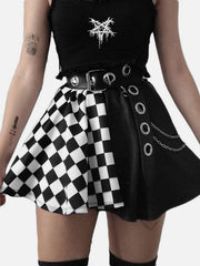 Dark Patchwork Checkerboard Skirt