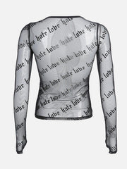 Flocking Letters Perspective Long Sleeve T Shirt