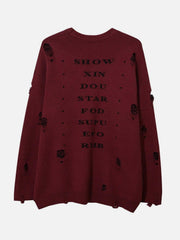 Ripped Hole with Chain Knit Sweater