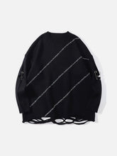 Dark Pin Striped Embroidery Knitted Sweater