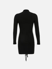 Half Turtleneck Patchwork Cross Tie Dress