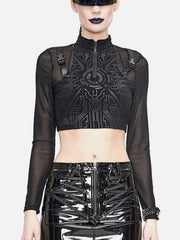 Mechanical Print Buckle Long Sleeve T Shirt