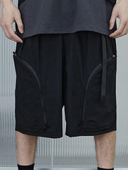Zip Up Curved Pocket Drawstring Shorts