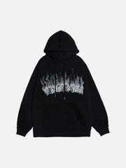Flame Letters Print Oversized Fleece Hoodie