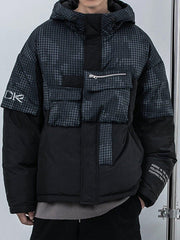 Irregular Plaid Patchwork Winter Down Coat