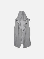Solid Color Hooded Drawstring Waist Vest