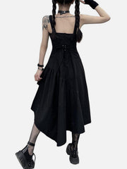 Dark Irregular Drawstring Waist Slip Dress