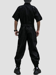 Personalized Fake Zipper Belt Cotton Jumpsuit