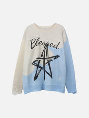 Dark Ripped Patchwork Five-pointed Star Print Sweater