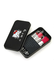 1 juego de 7 mini brochas de maquillaje de Hello Kitty en rosa y negro.