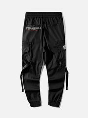 Dark Combat Ribbons Zip Up Pockets Cargo Pants