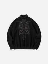 Dark Mechanical Skeleton Print Knitted Sweater