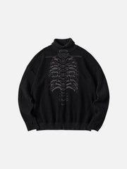 Dark Mechanical Skeleton Print Knitted Sweater