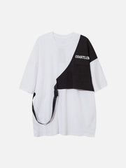 Contrasting Color Stitching Buckle Streamer Tee