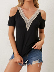 Cold Shoulder Lace V-Neck Blouse
