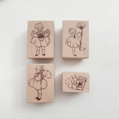 Sellos de niña y ardilla en otoño