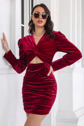 Twist Front Long Sleeve Mini Dress