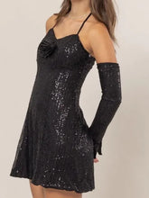 Sequin Rosette Halter Mini Dress