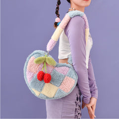 Winter Heart-shaped Cherry Plush Bag