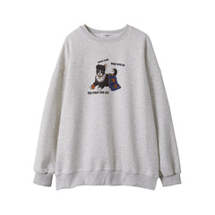 Sudadera con capucha holgada y acolchada con cuello redondo y estampado