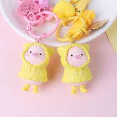 Kawaii Pig Flower Keychain