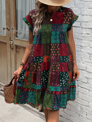 Color Block Print Short Sleeve Mini Dress