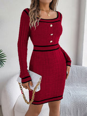 Contrast Long Sleeve Sweater Dress