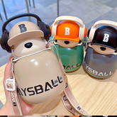 Kawaii Cartoon Headphone Bear Insulated Straw Bottle