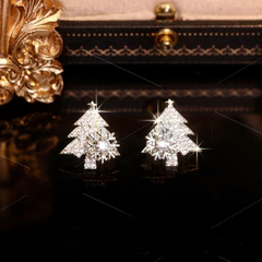 Pendientes de árbol de Navidad con copos de nieve giratorios