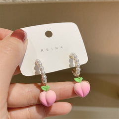 Lindos pendientes de aro con perla y melocotón