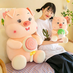 Precioso peluche de 35-55 cm, bonito cerdo rosa, muñeco de tela de cerdo de dibujos animados, piruletas de repollo de la suerte, regalo de cumpleaños y Navidad.