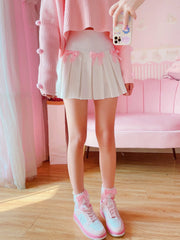 Kawaii Bow White Pleated Short Skirt