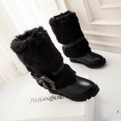 Botas de nieve Uggs de felpa intensa y cálidas con lazo de moda