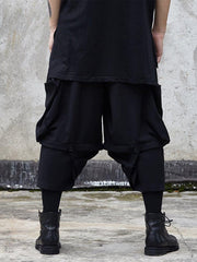 Dark Patchwork Fake Two Oversized Ankle-length Pants