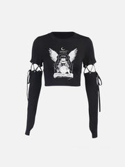 High Waist Print Detachable Long Sleeve T Shirt