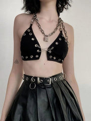 Metal Chain Lace Up Pin Vest