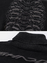 Dark Mechanical Skeleton Print Knitted Sweater