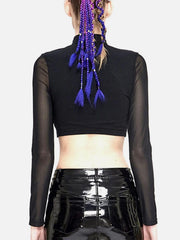 Mechanical Print Buckle Long Sleeve T Shirt