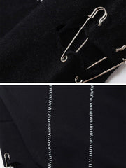Dark Pin Striped Embroidery Knitted Sweater