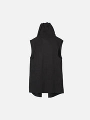 Solid Color Hooded Drawstring Waist Vest