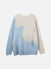 Dark Ripped Patchwork Five-pointed Star Print Sweater