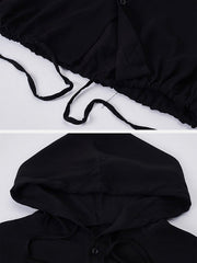Dark Elastic Oversized Hooded Shirt