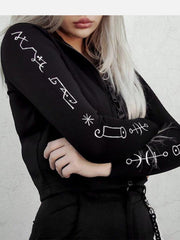 Dark Personality Side Graffiti Cropped Long Sleeve T Shirt