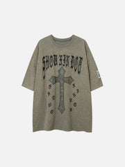 Cross Print Washed Graphic Tee
